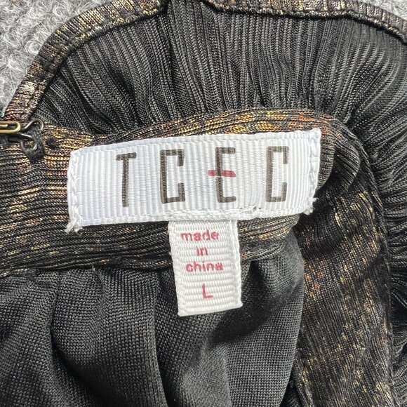 TCEC Metallic Snakeskin Print Tiered Swing Dress Sleeveless Mock Neck L - Picture 5 of 7